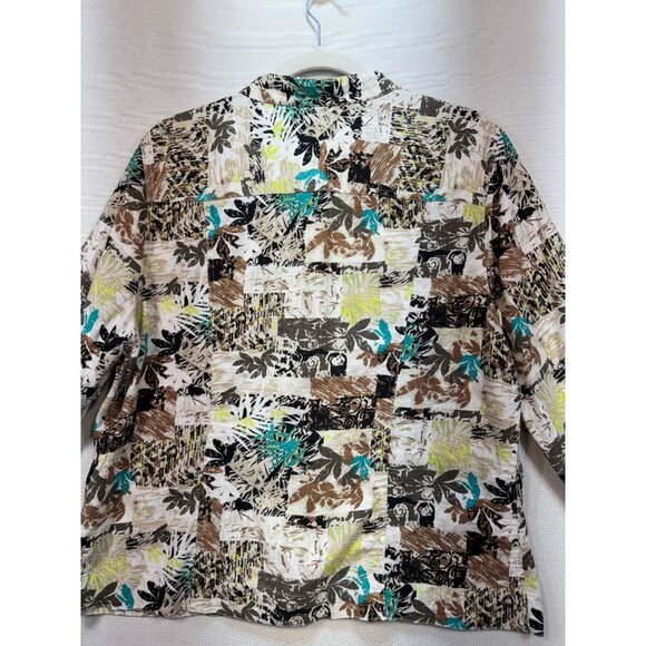 Christopher & Banks Womens Button-Up Shirt Blouse Size L Brown Floral 3/4 Sleeve - Picture 10 of 11